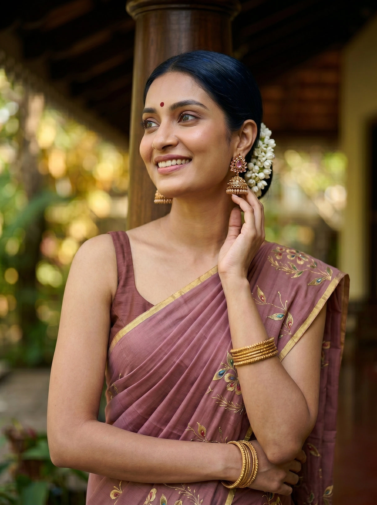 MIMOSA Peach Banarasi chiffon Saree — pose 10 styling detail