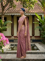 MIMOSA Peach Banarasi chiffon Saree — pose 3 styling detail