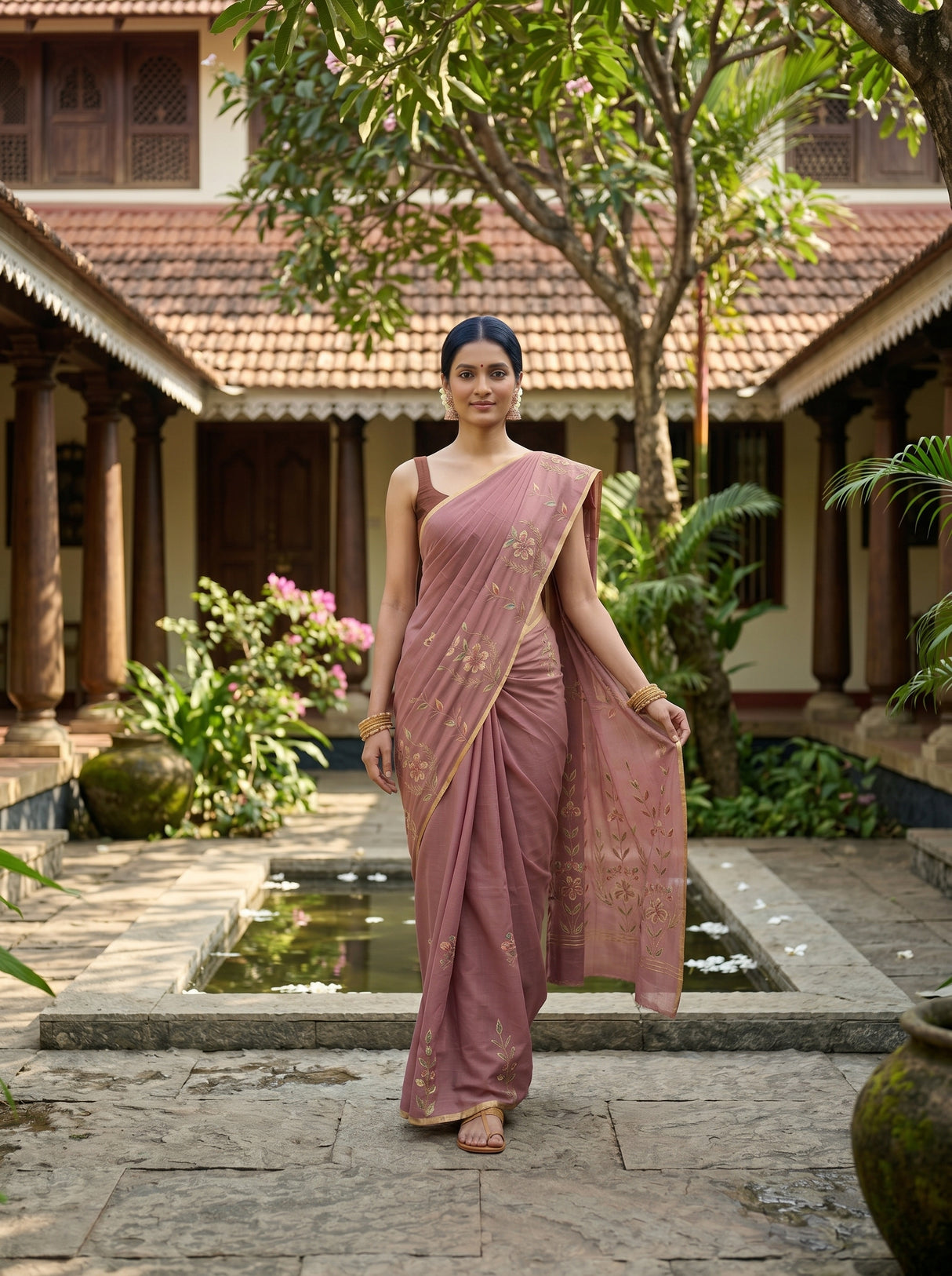 MIMOSA Peach Banarasi chiffon Saree — pose 6 styling detail