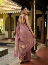 MIMOSA Peach Banarasi chiffon Saree — pose 7 styling detail