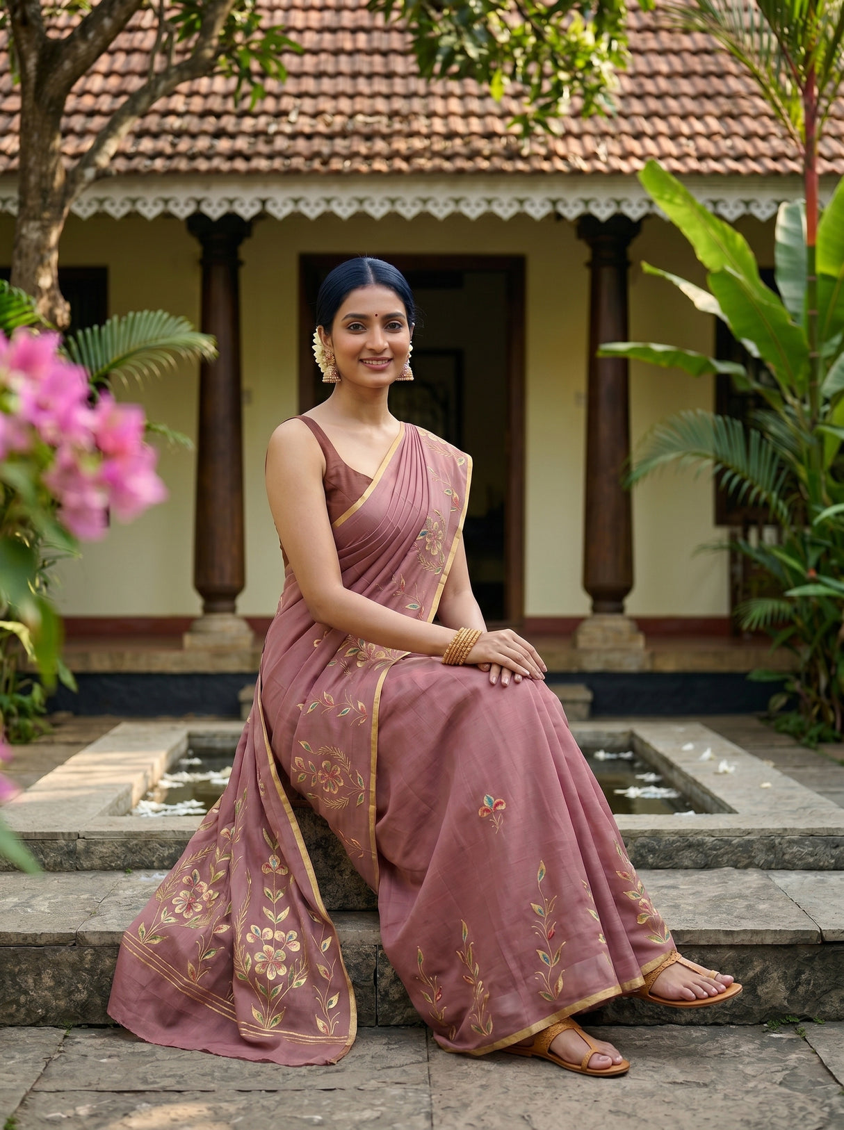MIMOSA Peach Banarasi chiffon Saree — pose 8 styling detail
