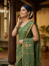 MIMOSA Pista Banarasi chiffon Saree — pose 10 styling detail