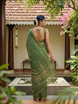 MIMOSA Pista Banarasi chiffon Saree — pose 2 styling detail