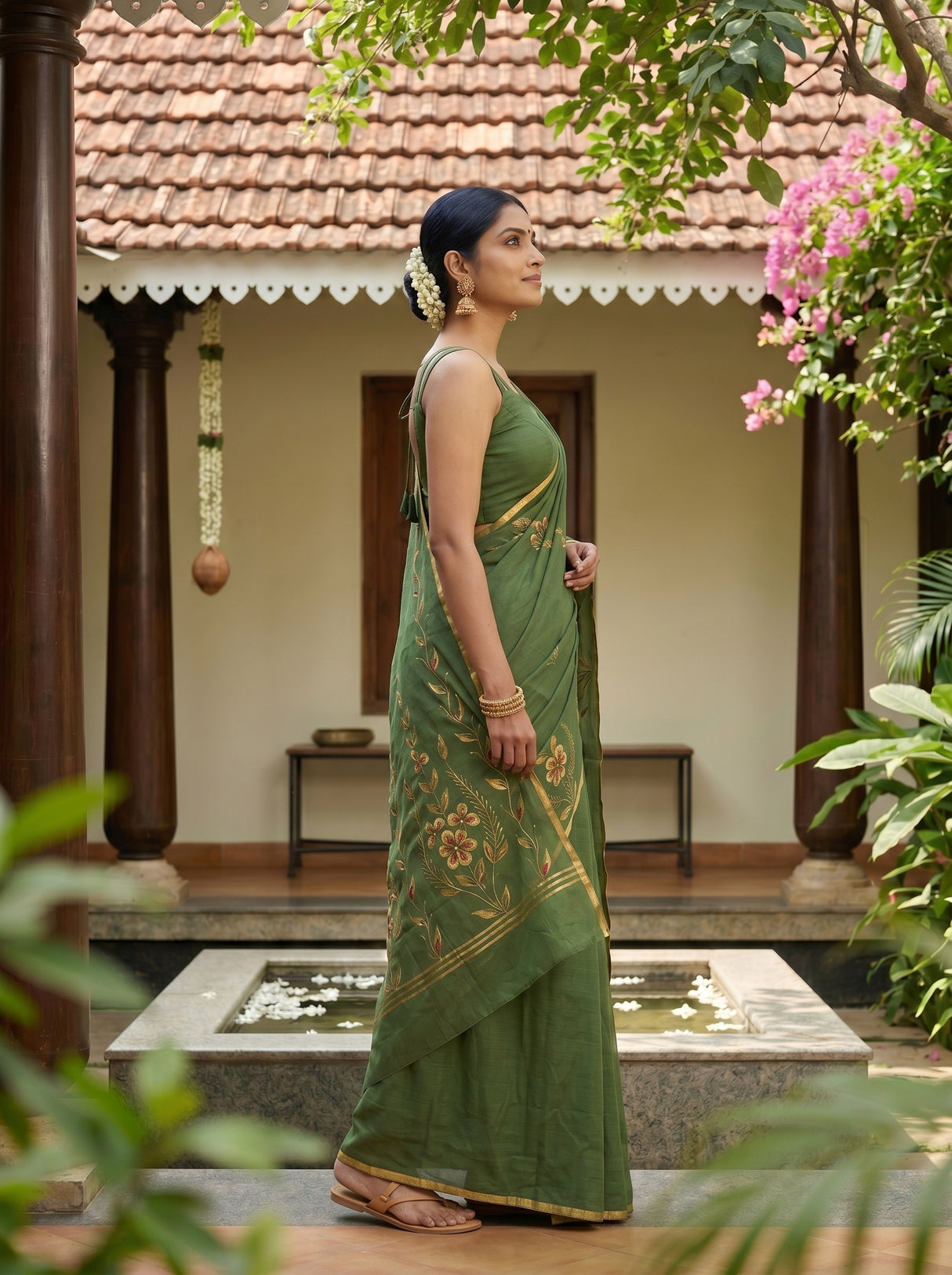 MIMOSA Pista Banarasi chiffon Saree — pose 3 styling detail