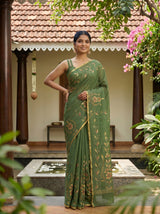 MIMOSA Pista Banarasi chiffon Saree — pose 4 styling detail