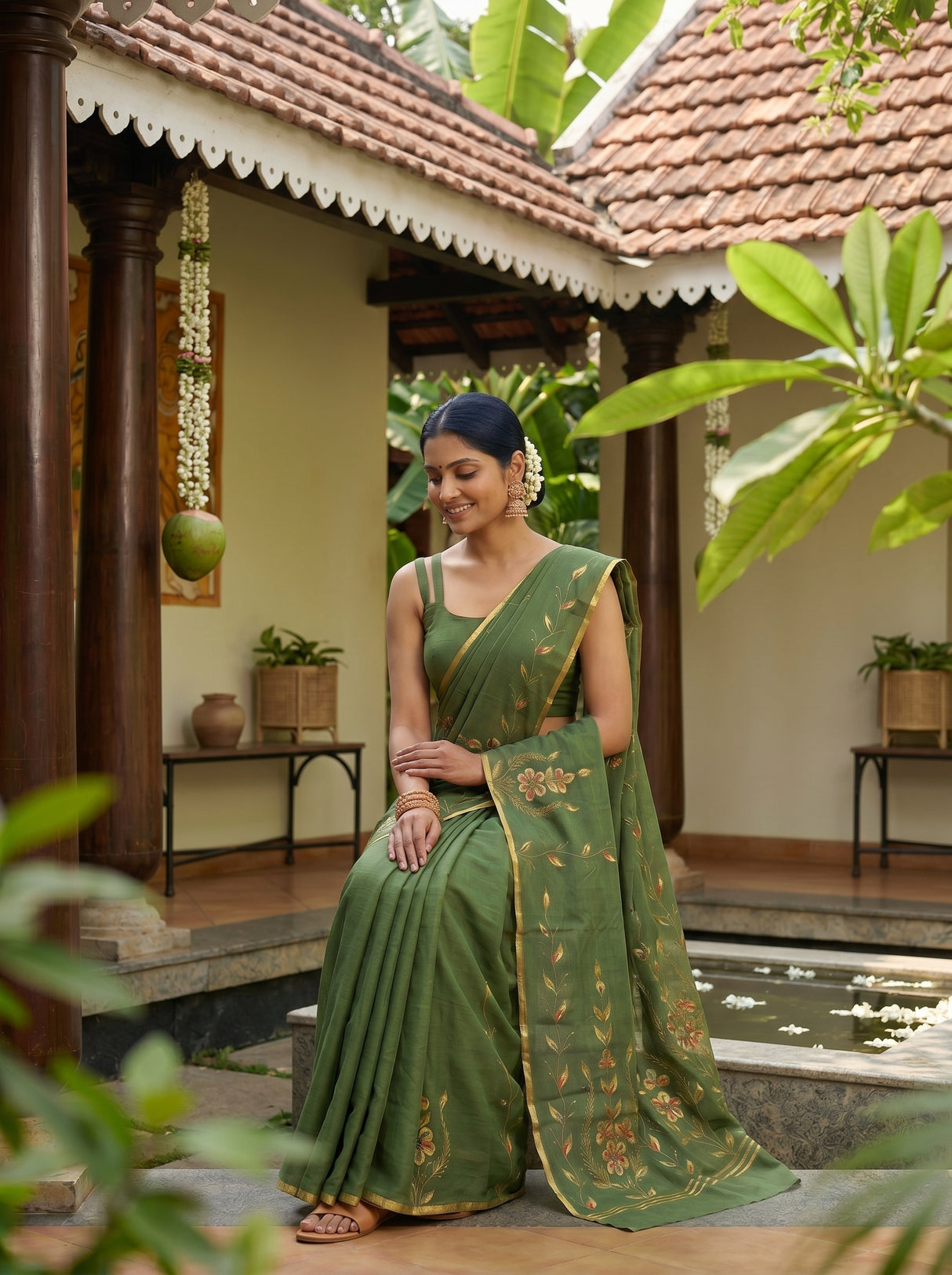 MIMOSA Pista Banarasi chiffon Saree — pose 8 styling detail