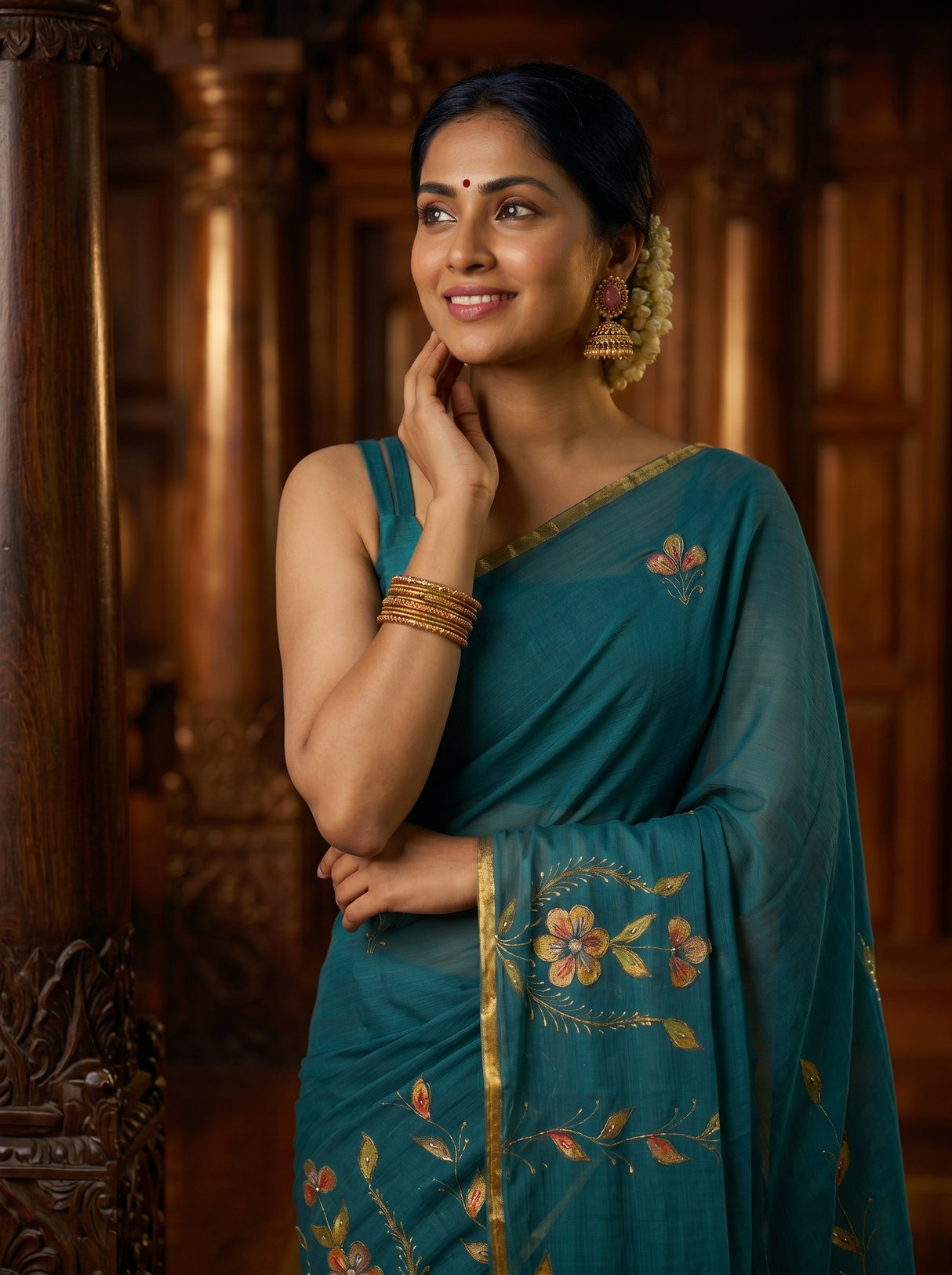 MIMOSA Sapphire Banarasi chiffon Saree — pose 10 styling detail