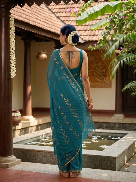 MIMOSA Sapphire Banarasi chiffon Saree — pose 2 styling detail