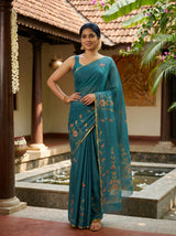 MIMOSA Sapphire Banarasi chiffon Saree — pose 4 styling detail