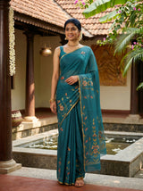 MIMOSA Sapphire Banarasi chiffon Saree — pose 5 styling detail