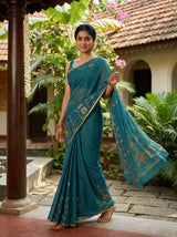 MIMOSA Sapphire Banarasi chiffon Saree — pose 6 styling detail