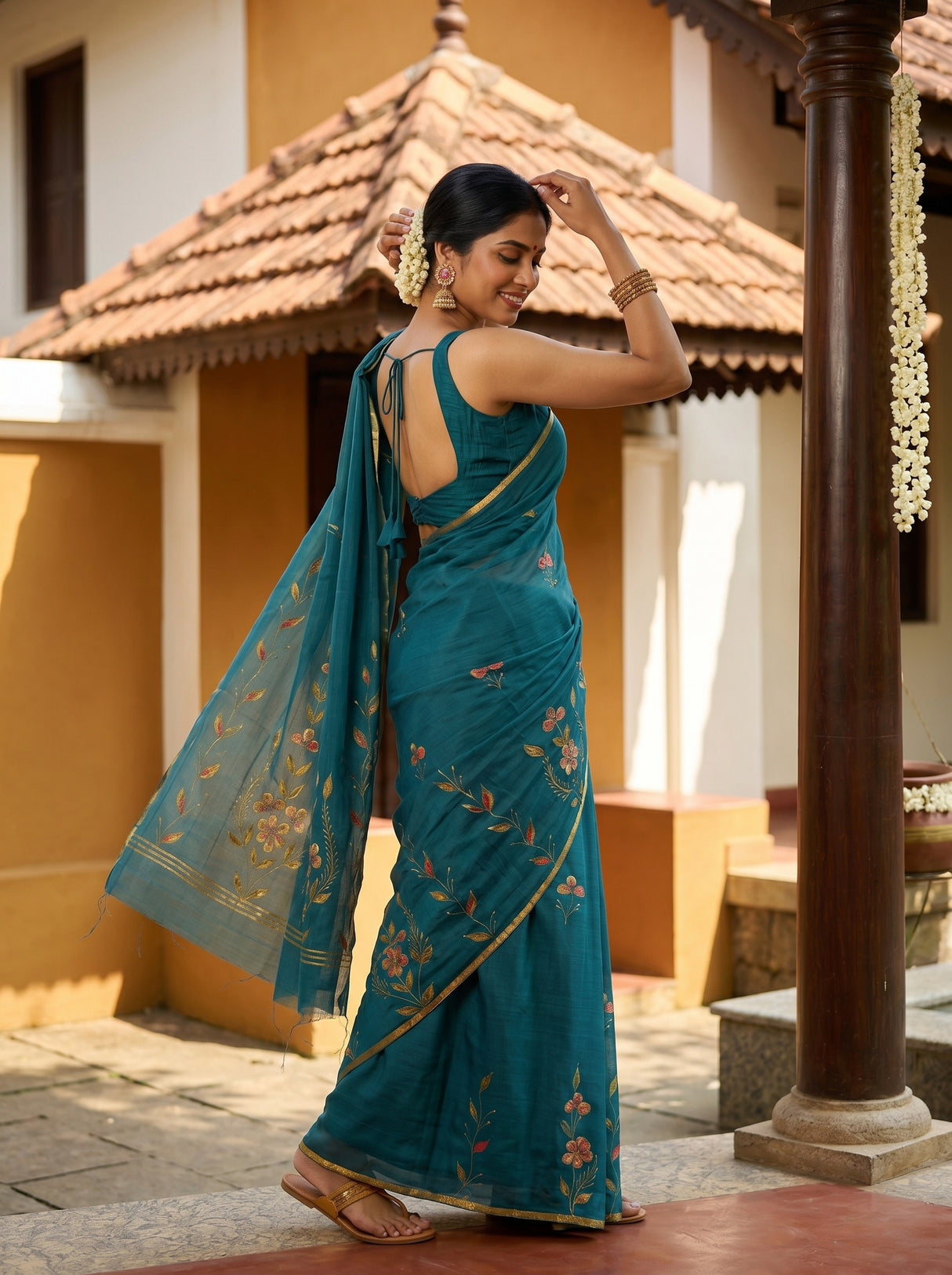 MIMOSA Sapphire Banarasi chiffon Saree — pose 9 styling detail