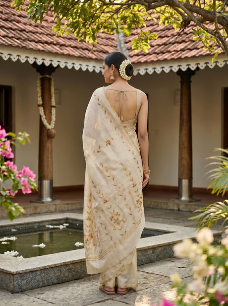 MIMOSA Tussar Banarasi chiffon Saree — pose 2 styling detail