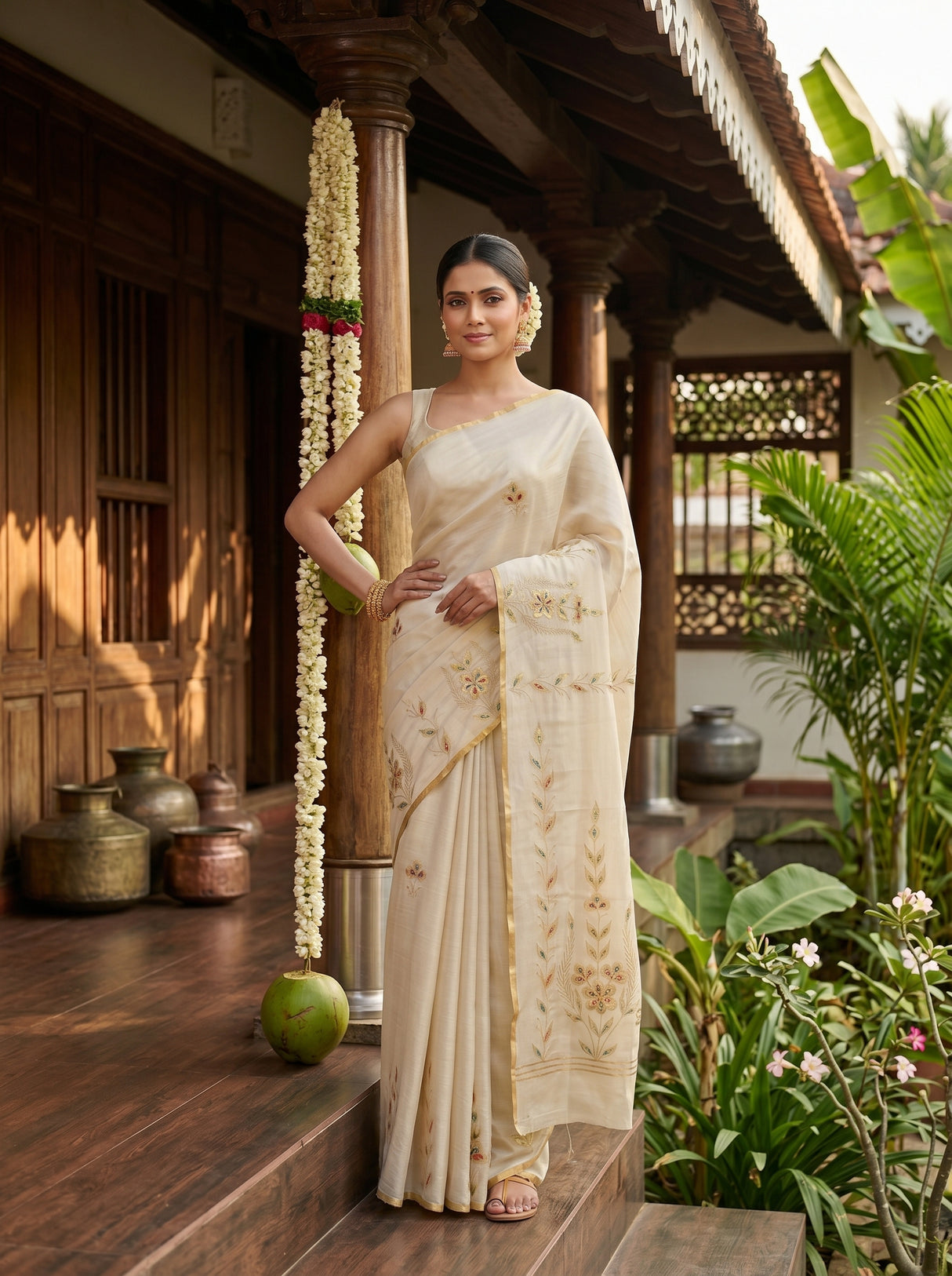 MIMOSA Tussar Banarasi chiffon Saree — pose 4 styling detail