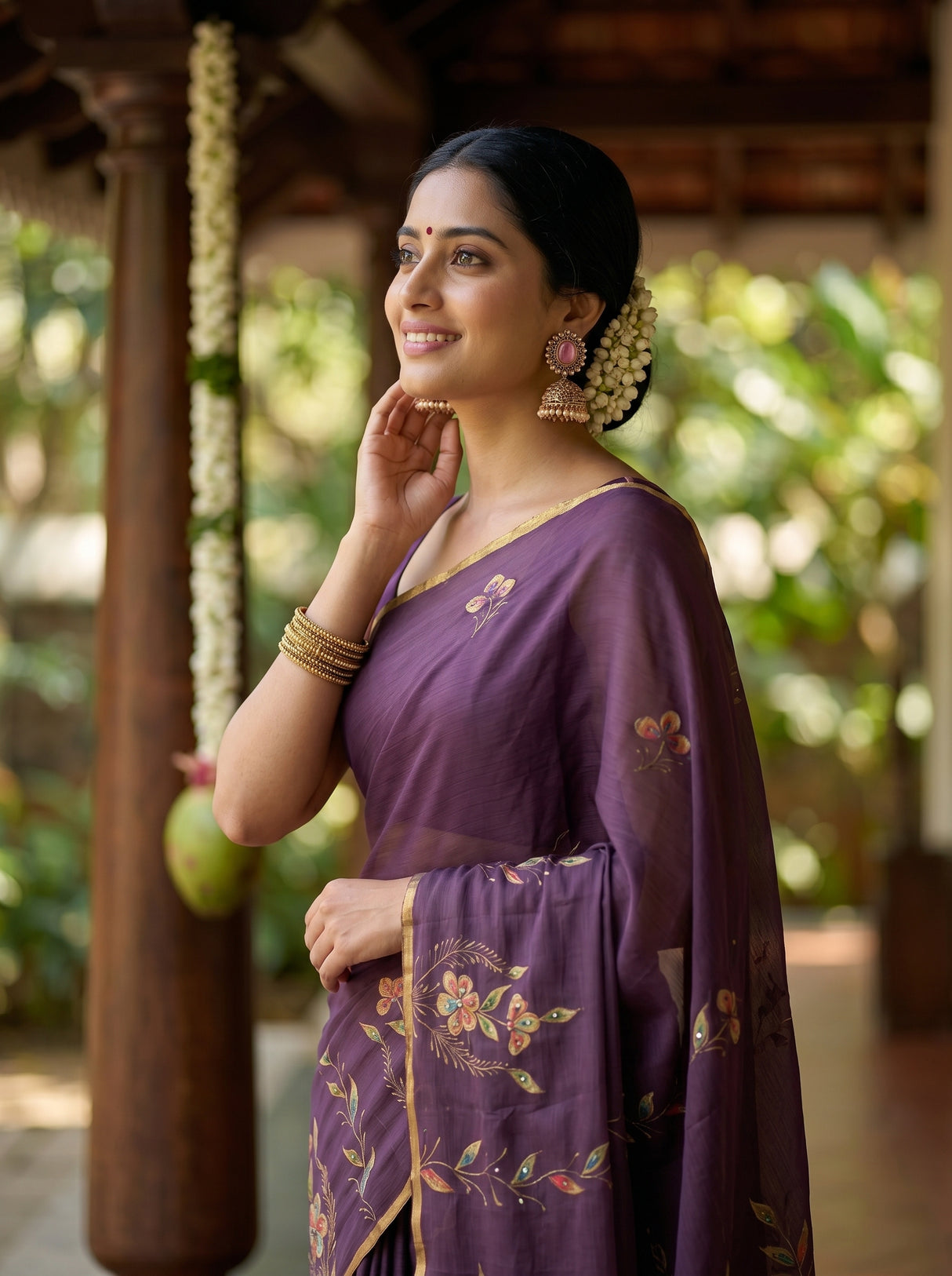 MIMOSA Violet Banarasi chiffon Saree — pose 10 styling detail