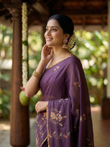 MIMOSA Violet Banarasi chiffon Saree — pose 10 styling detail