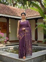 MIMOSA Violet Banarasi chiffon Saree — pose 4 styling detail