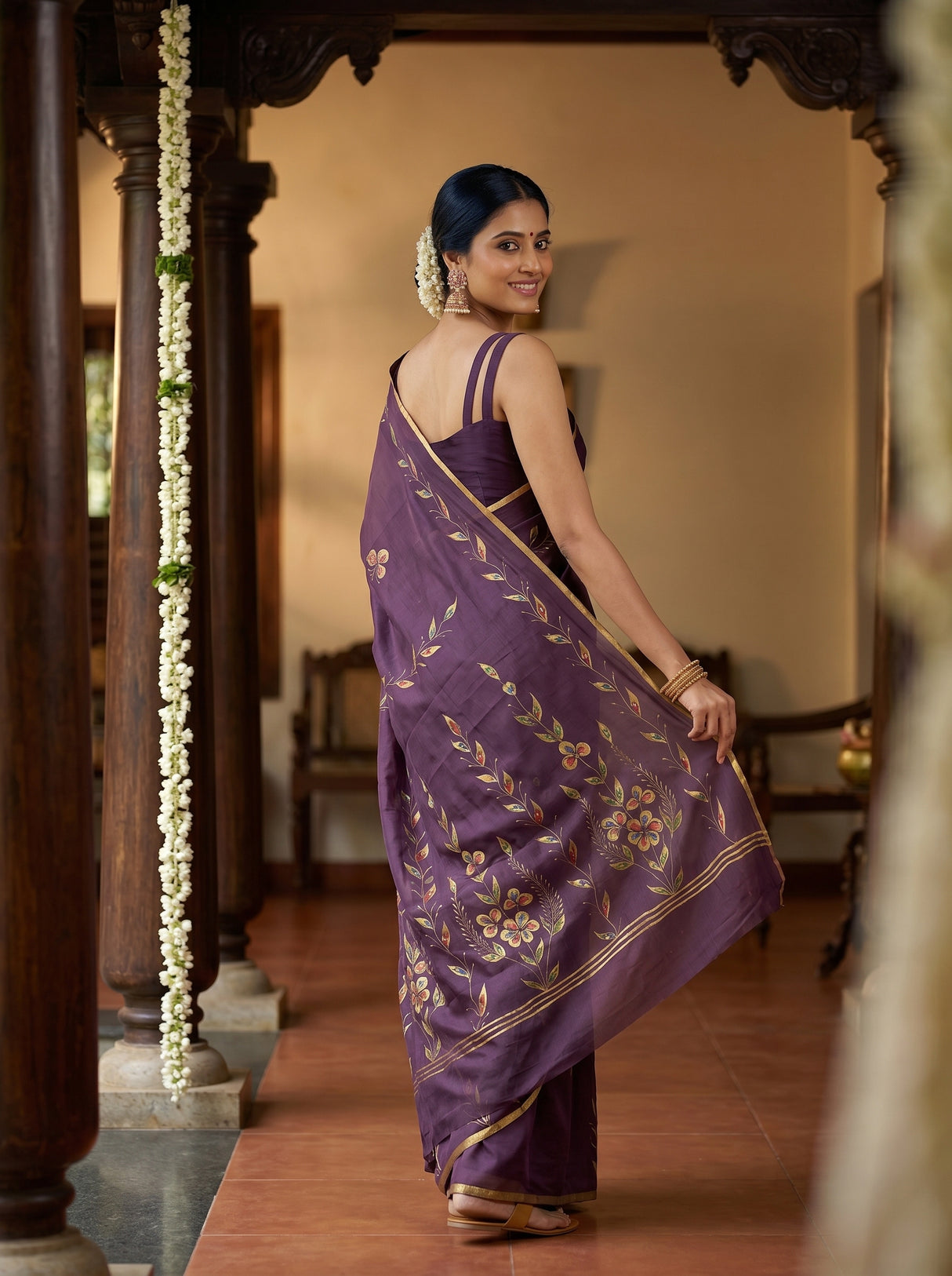MIMOSA Violet Banarasi chiffon Saree — pose 7 styling detail