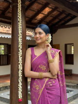 MIMOSA Wine Banarasi chiffon Saree — pose 10 styling detail