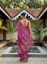 MIMOSA Wine Banarasi chiffon Saree — pose 2 styling detail