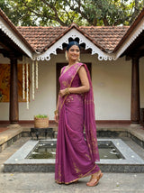 MIMOSA Wine Banarasi chiffon Saree — pose 5 styling detail