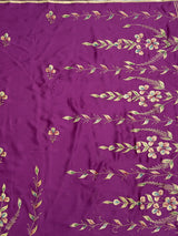 MIMOSA Wine Banarasi chiffon Saree — pallu and zari work detail