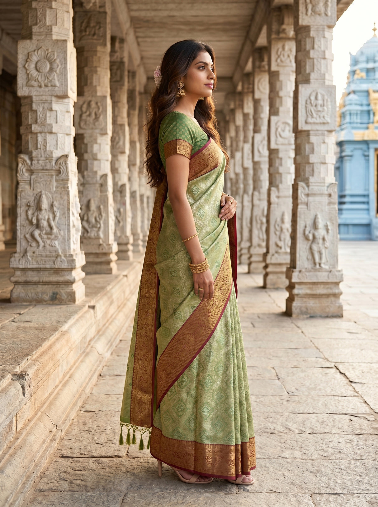 MIMOSA Green Saree Saree — pose 3 styling detail