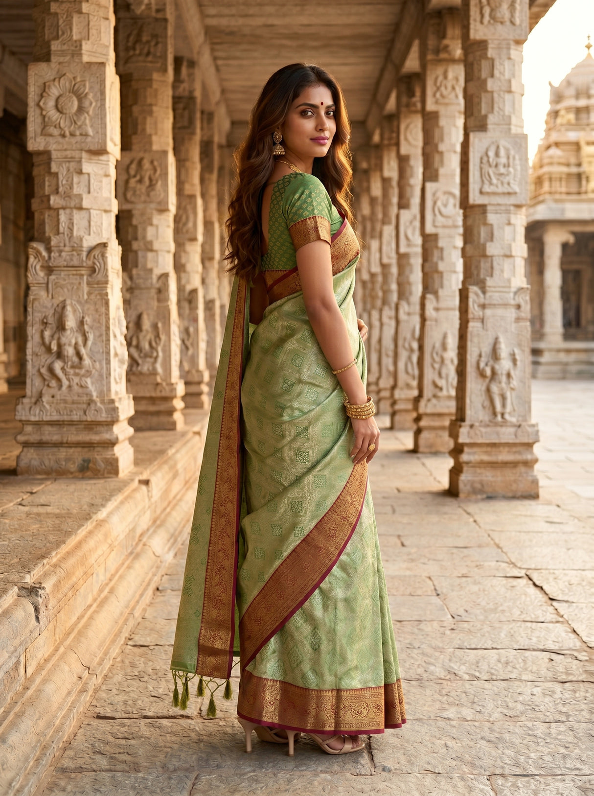 MIMOSA Green Saree Saree — pose 5 styling detail