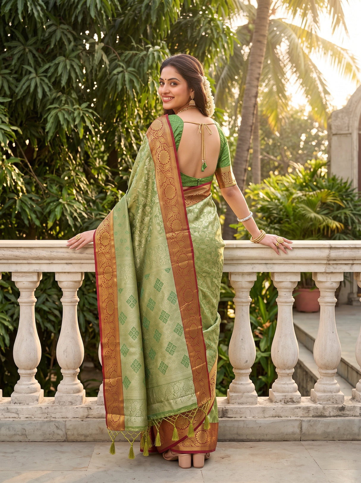 MIMOSA Green Saree Saree — pose 2 styling detail