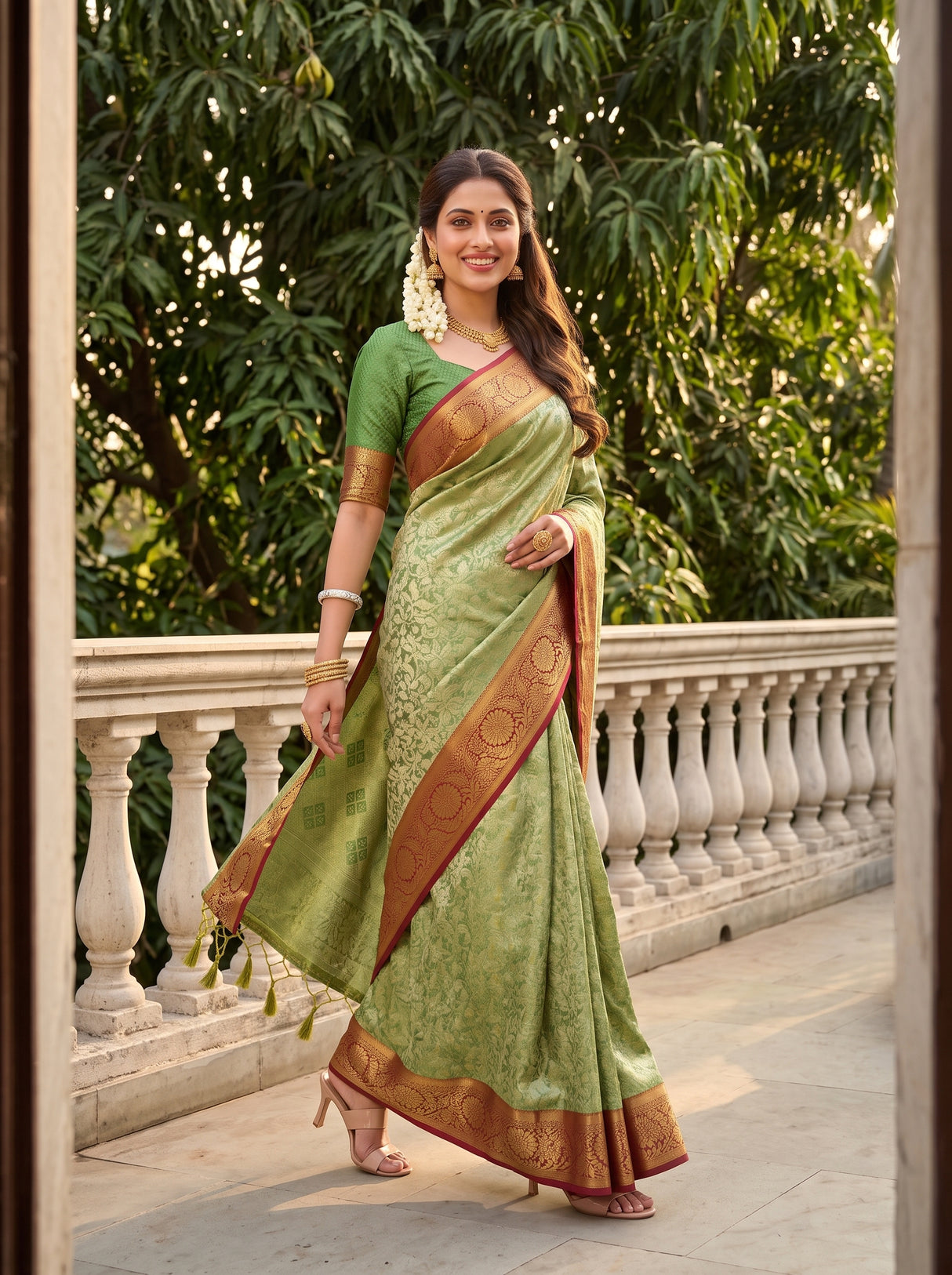 MIMOSA Green Saree Saree — pose 6 styling detail