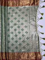 MIMOSA Green Saree Saree — pallu and zari work detail