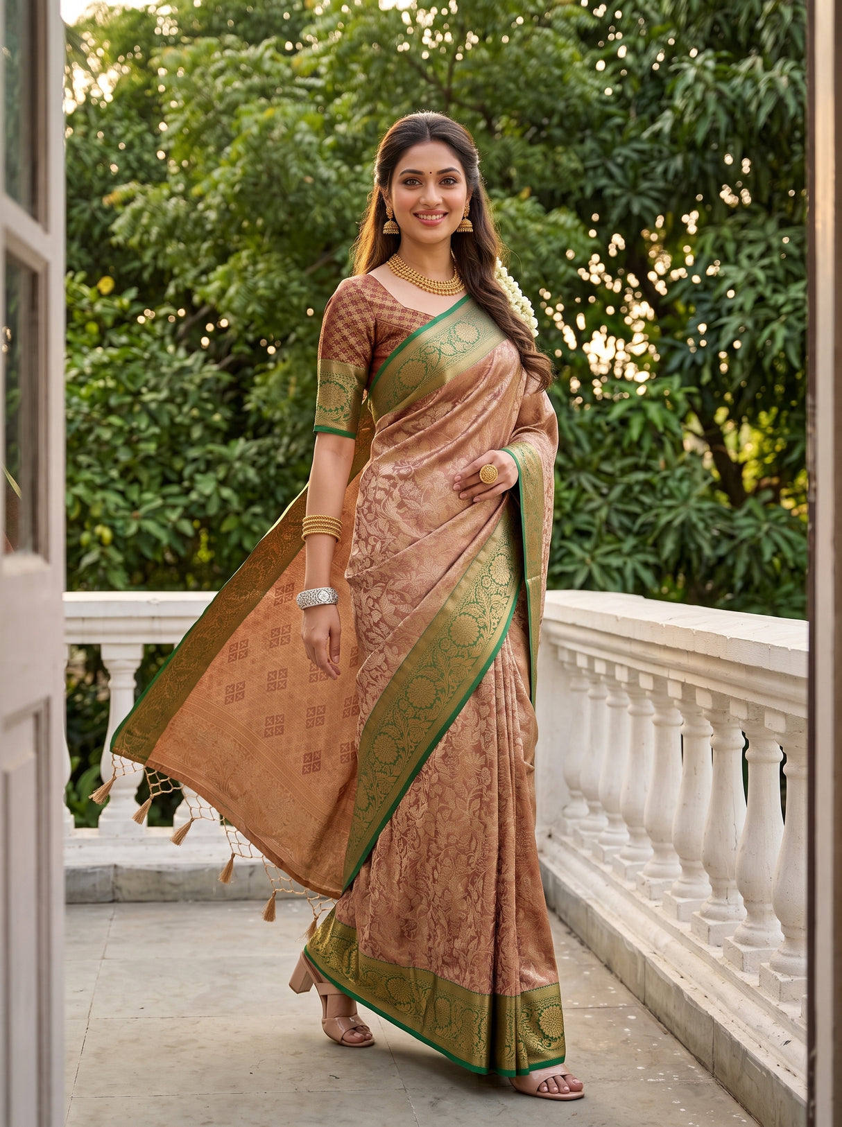 MIMOSA Maroon Saree Saree — pose 6 styling detail