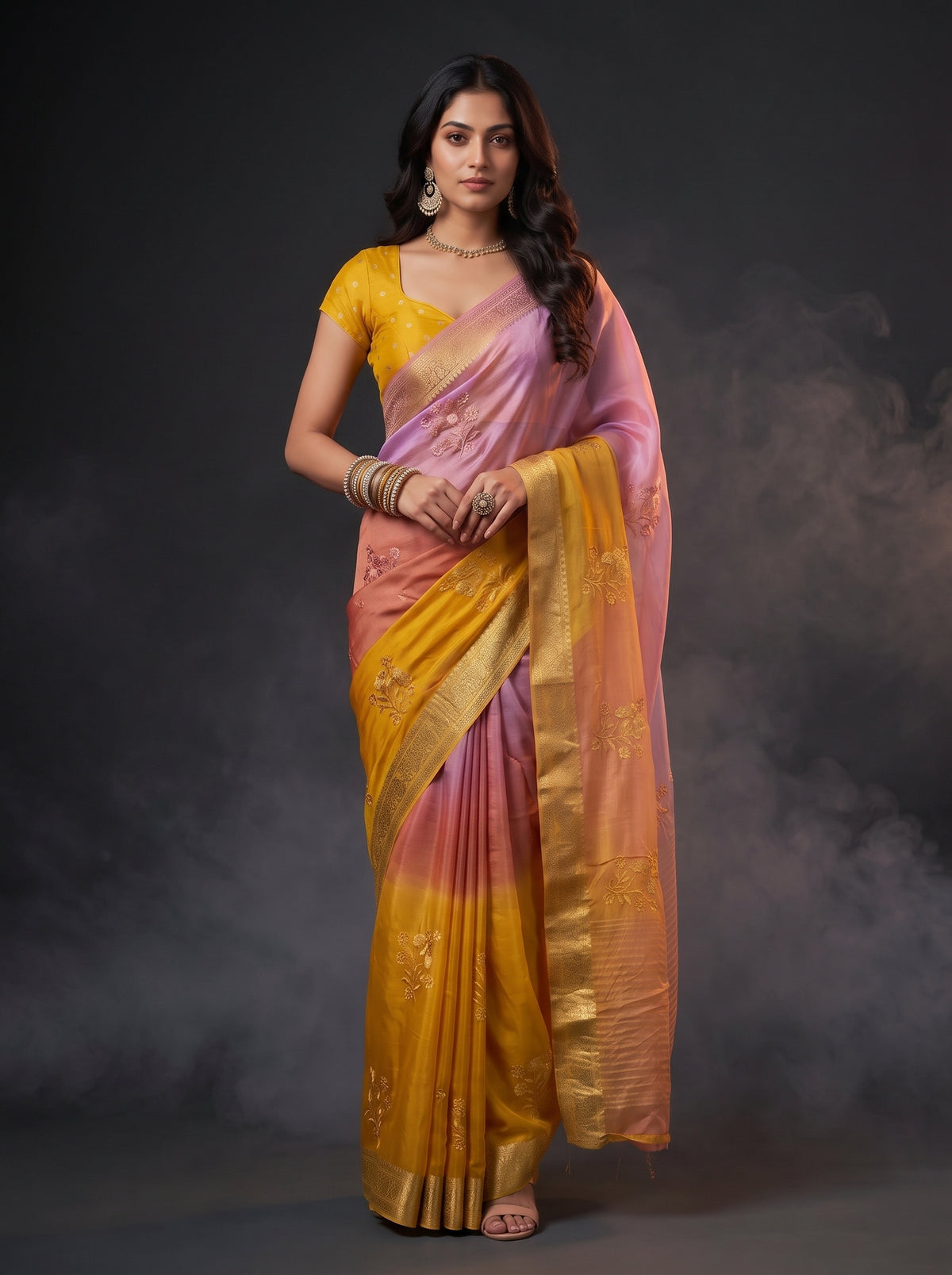 MIMOSA Gold Jaipur Saree — pose 3 styling detail