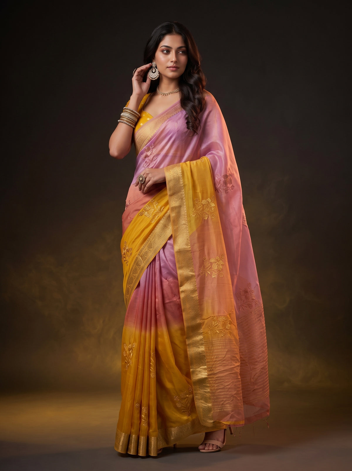 MIMOSA Gold Jaipur Saree — pose 5 styling detail