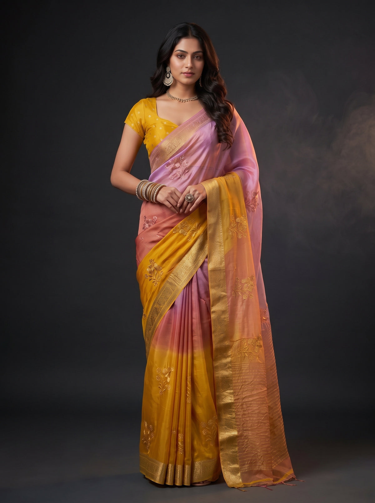MIMOSA Gold Jaipur Saree — pose 7 styling detail