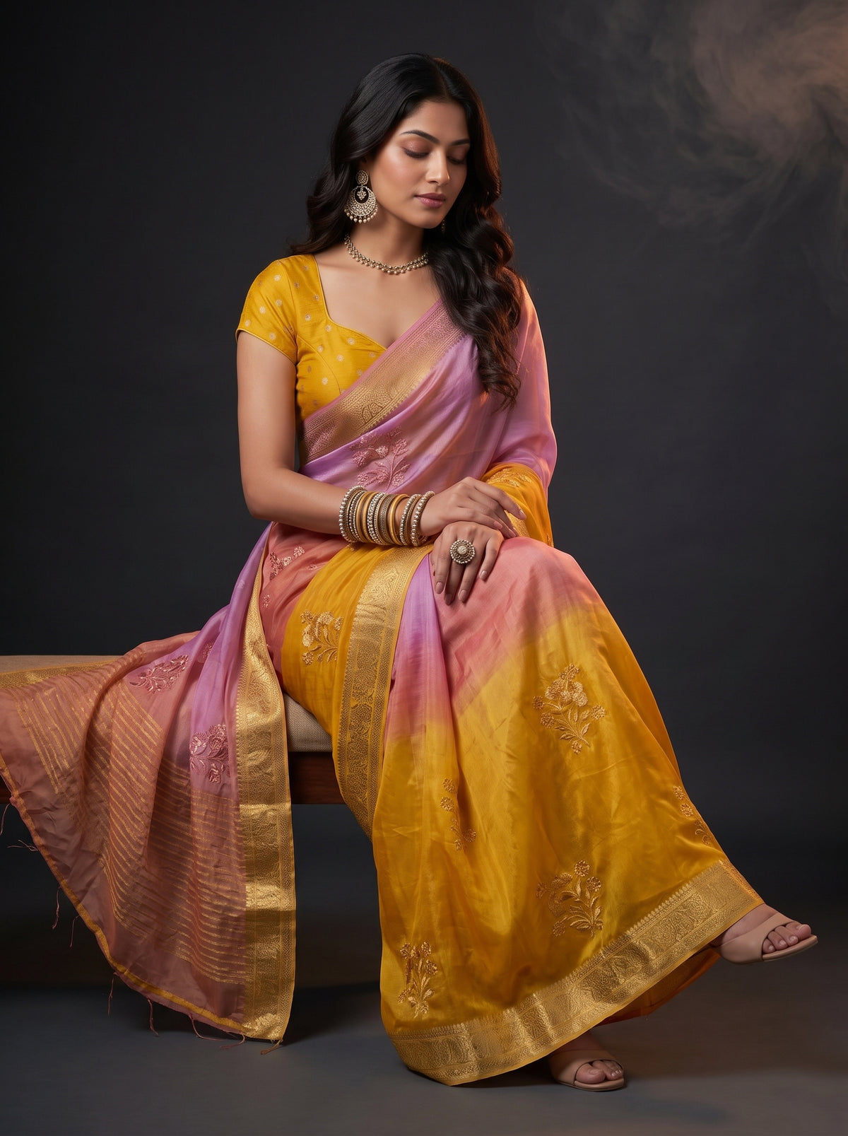 MIMOSA Gold Jaipur Saree — pose 8 styling detail