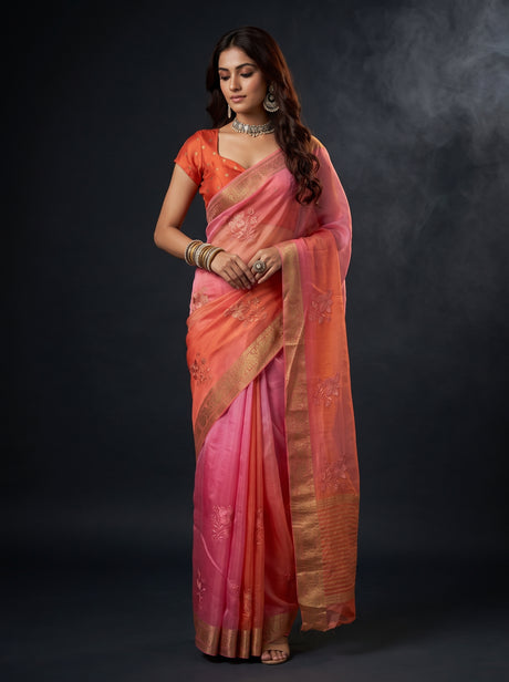 MIMOSA Gajari Jaipur Saree — front view on mannequin