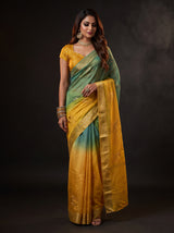 MIMOSA Mustard Jaipur Saree — front view on mannequin