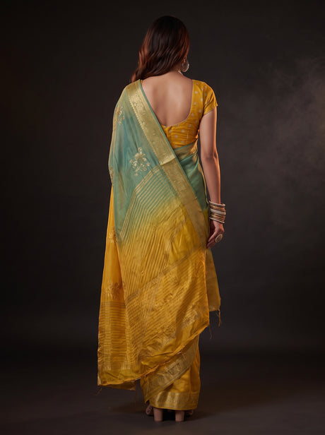 MIMOSA Mustard Jaipur Saree — pose 2 styling detail