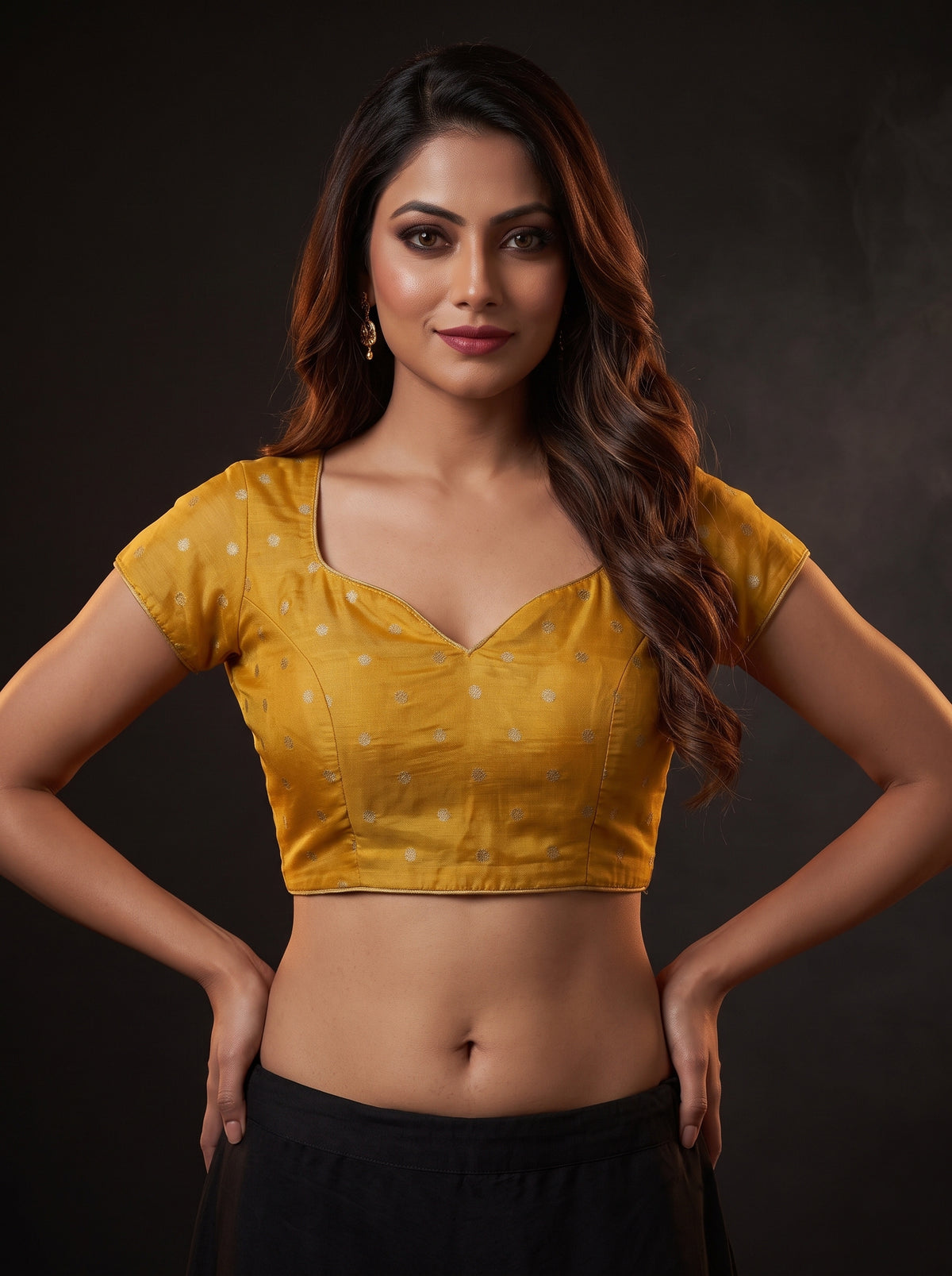 MIMOSA Mustard Jaipur Saree — blouse close-up