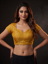 MIMOSA Mustard Jaipur Saree — blouse close-up