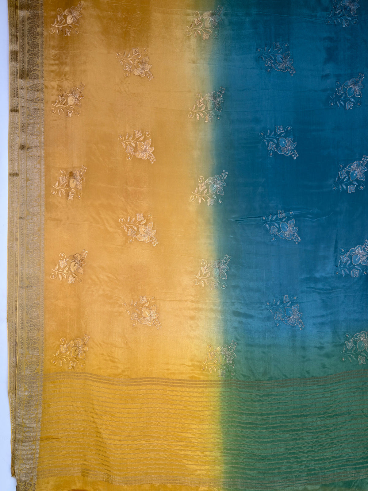 MIMOSA Mustard Jaipur Saree — pallu and zari work detail