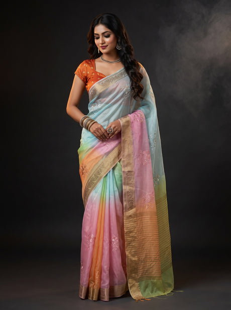 MIMOSA Pink Jaipur Saree — front view on mannequin