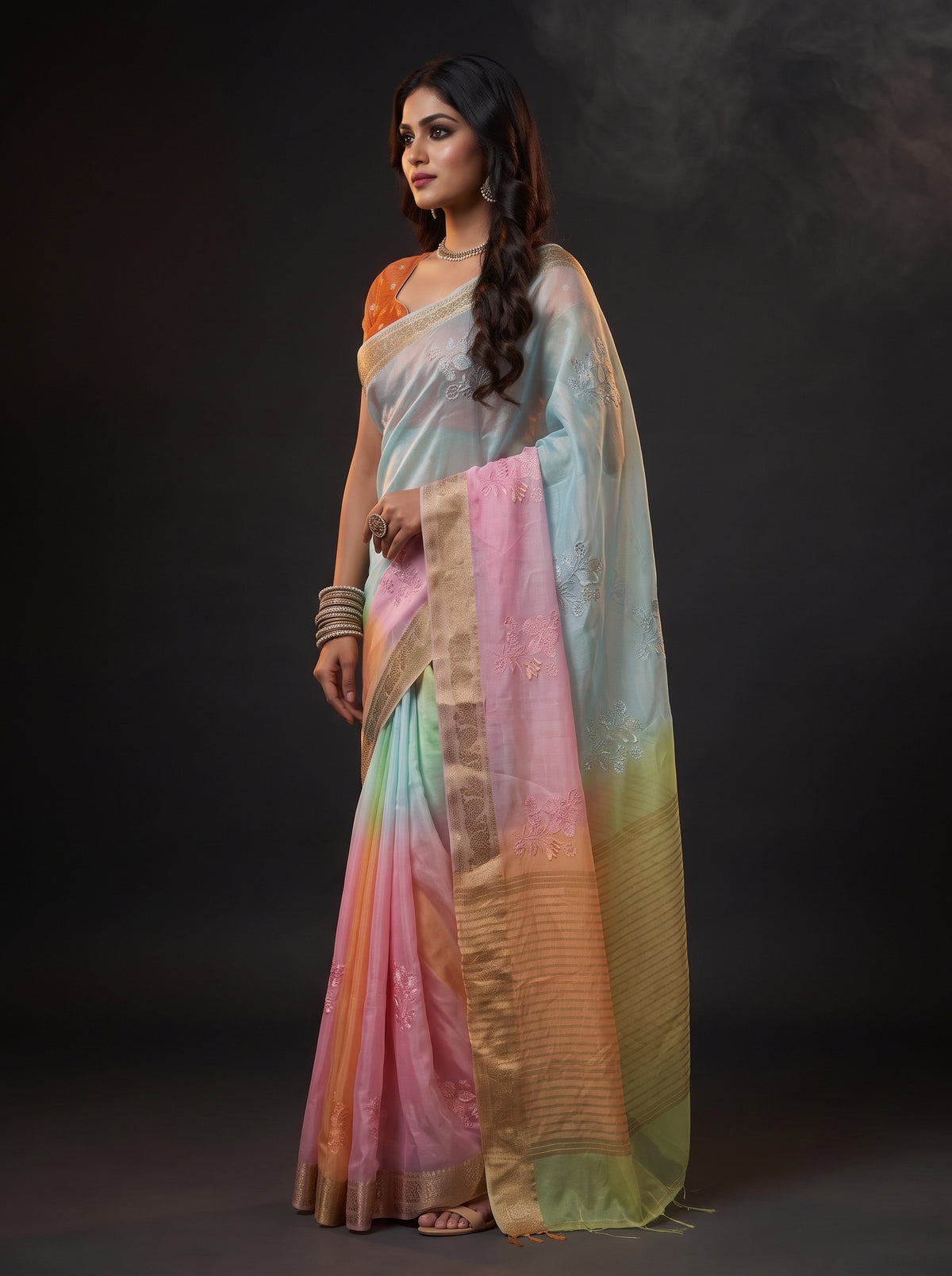 MIMOSA Pink Jaipur Saree — pose 3 styling detail