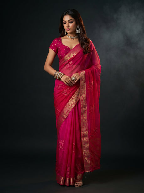 MIMOSA Rani Jaipur Saree — front view on mannequin