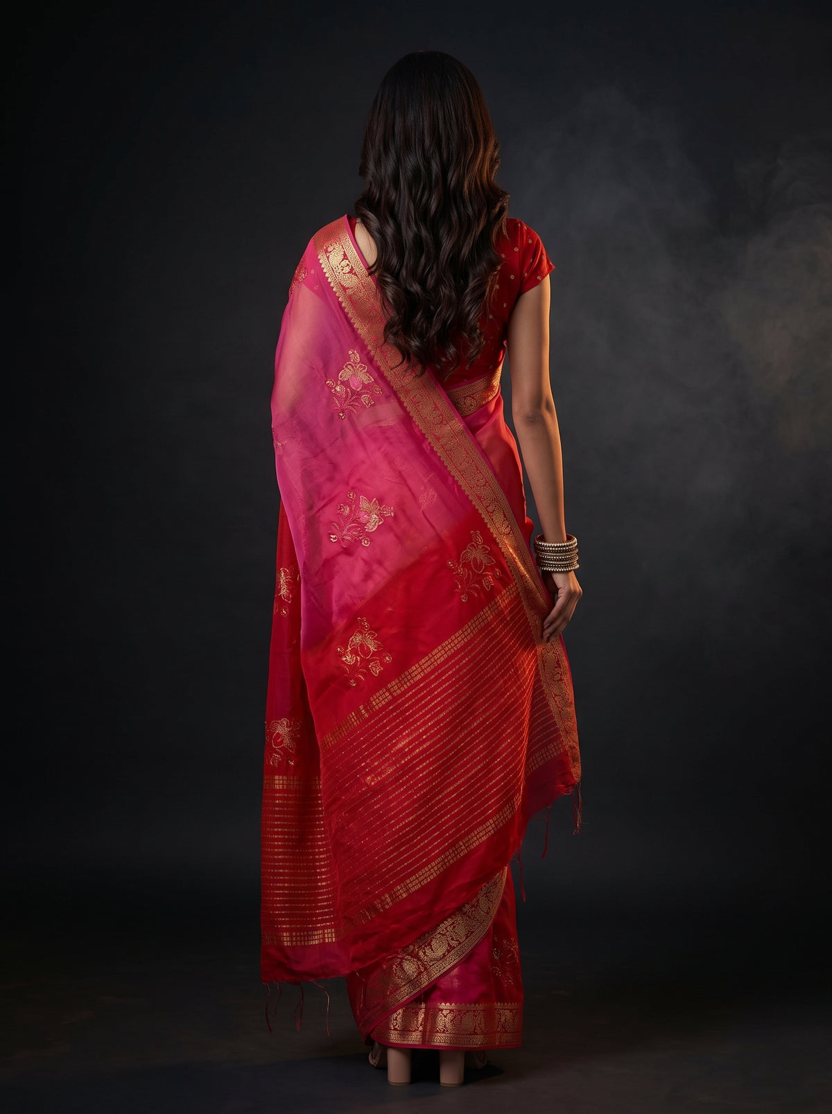 MIMOSA Strawberry Jaipur Saree — pose 2 styling detail