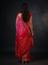 MIMOSA Strawberry Jaipur Saree — pose 2 styling detail