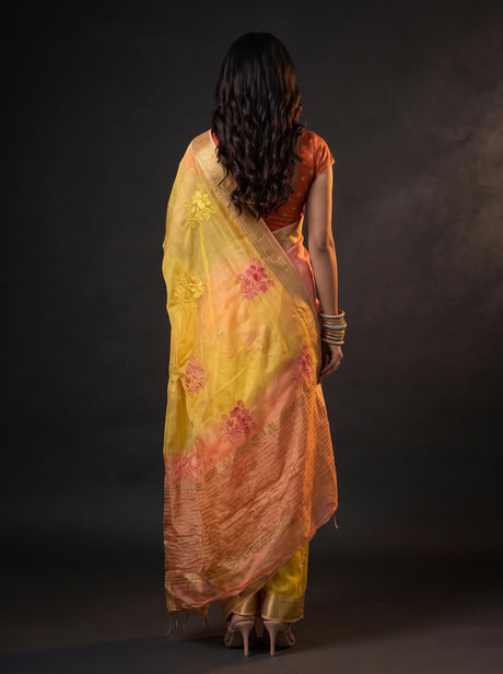 MIMOSA Yellow Jaipur Saree — pose 2 styling detail
