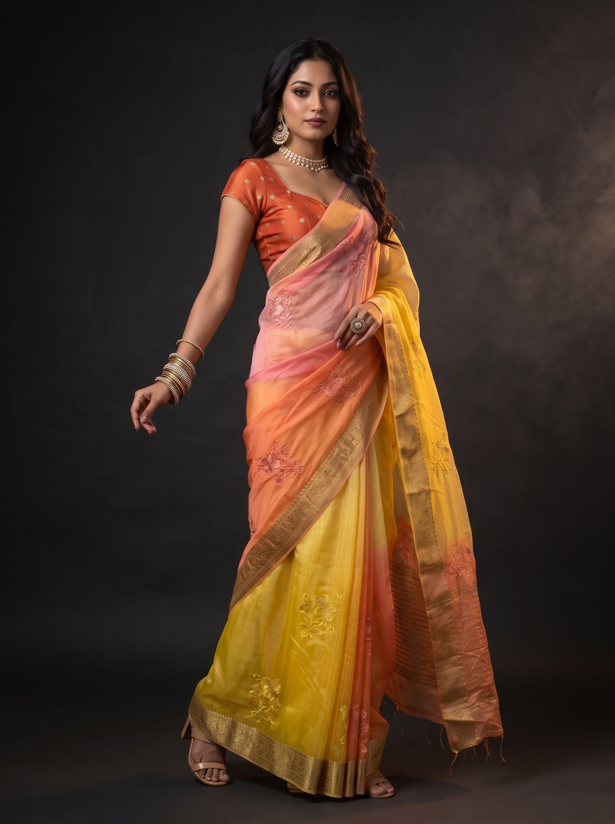 MIMOSA Yellow Jaipur Saree — pose 9 styling detail