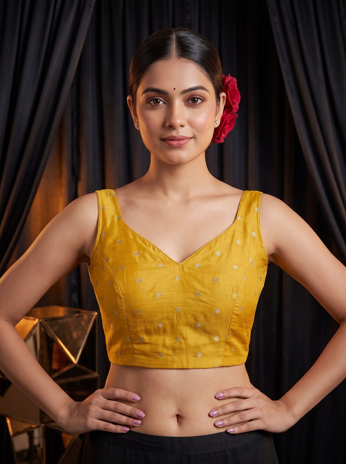 MIMOSA Gold Jaipur Pure Viscose Chiffon Saree — blouse close-up